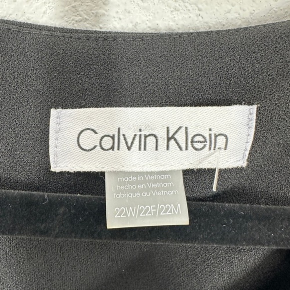 Calvin Klein Womens Plus Size 22W Black Short Sleeve Tie Waist Ruffle‎ Hem Dress - Picture 8 of 9